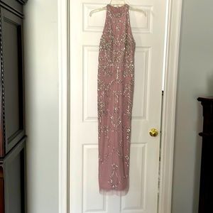Adrianna Papell mock neck beaded column dress with T-Back in Mauve 2 like new